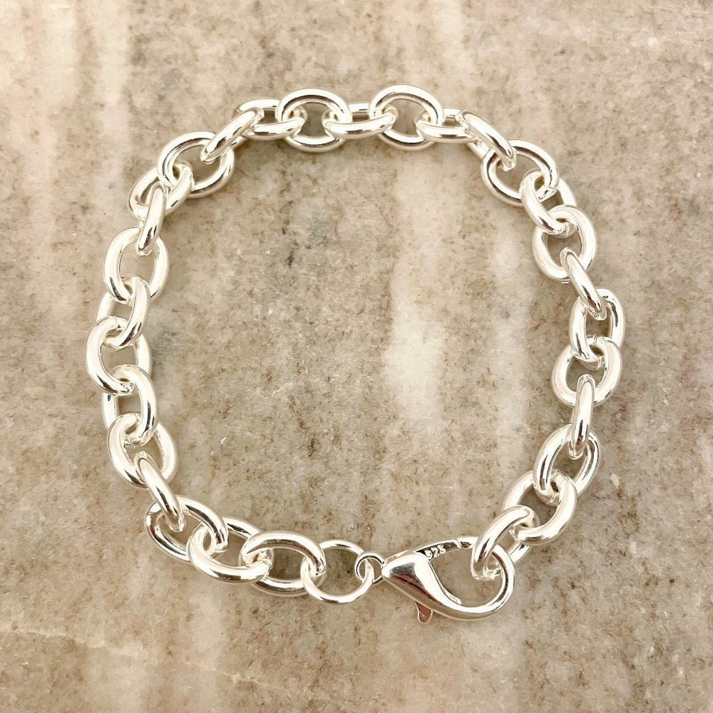 925 Sterling Silver Chunky Chain Link Bracelet Thick Bold Bracelet - Picture 1 of 3